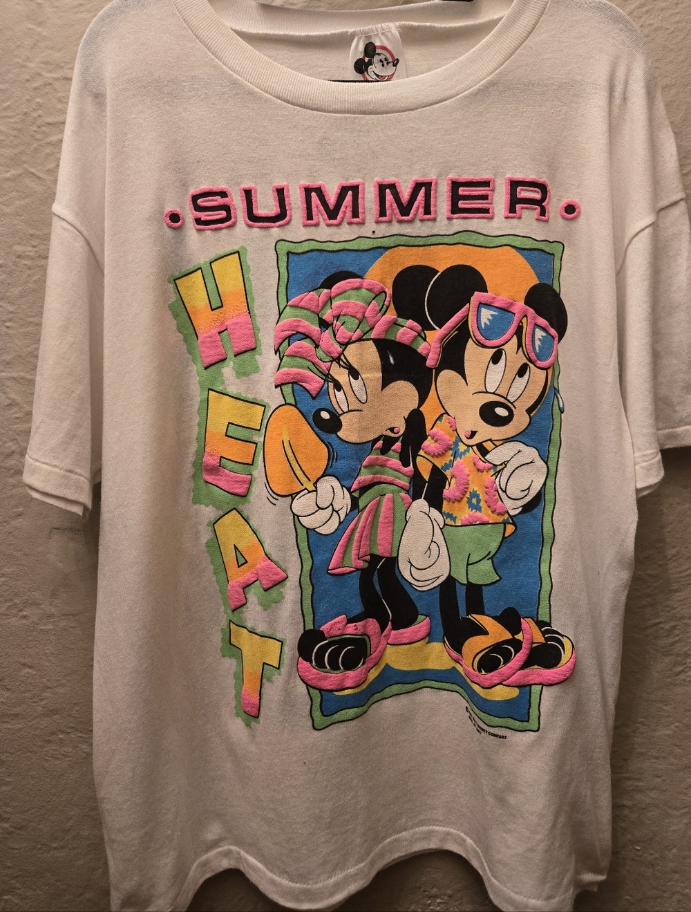 Vintage 90s Disney Mickey Minnie Double Sided Puff Print Tee Single Stitch